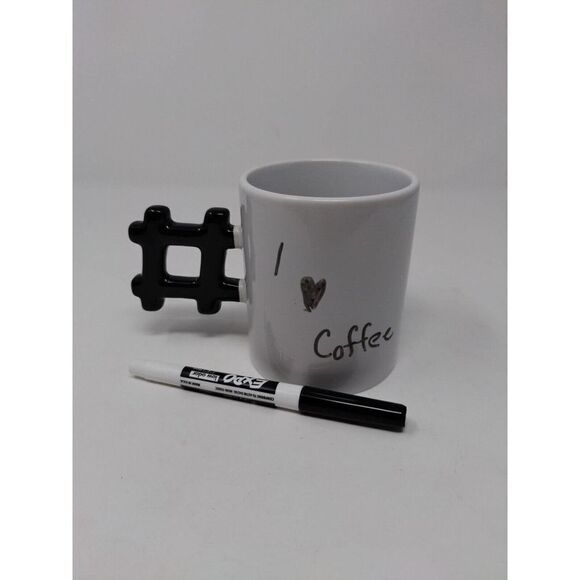 Cool Trendy Hashtag # Ceramic Mug or Cup With Dry Erase Marker Kikkerland Brand - Picture 1 of 5